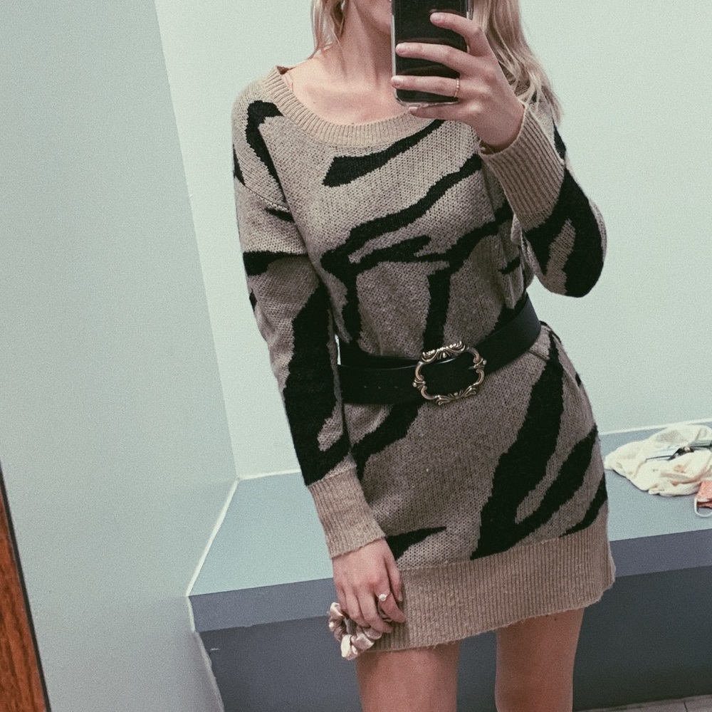 Francesca’s Tiger Print Sweater Dress